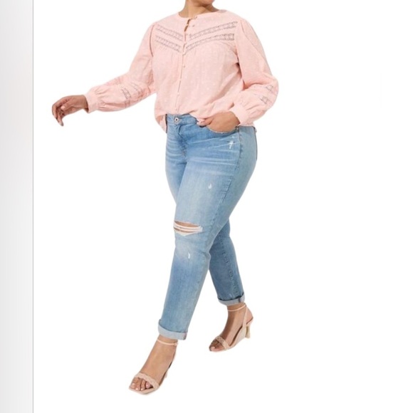 Torrid Clip Dot Lace Trim Long Sleeve Blouse - Picture 2 of 7